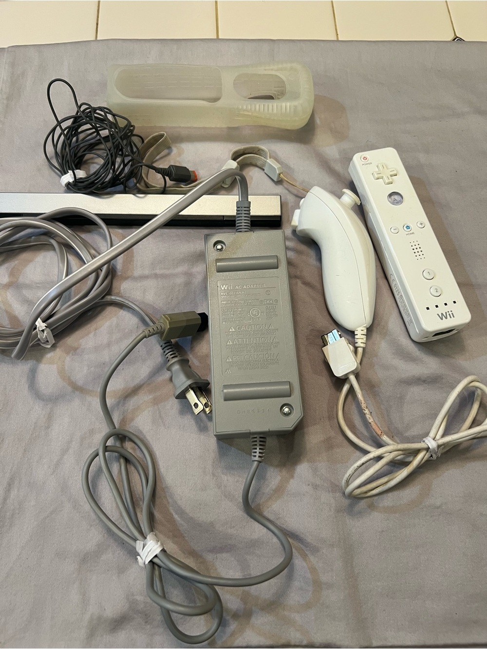 Nintendo Gray Wii AC Adapter + Wand + Joystick + Wii Controller + Skin Cover